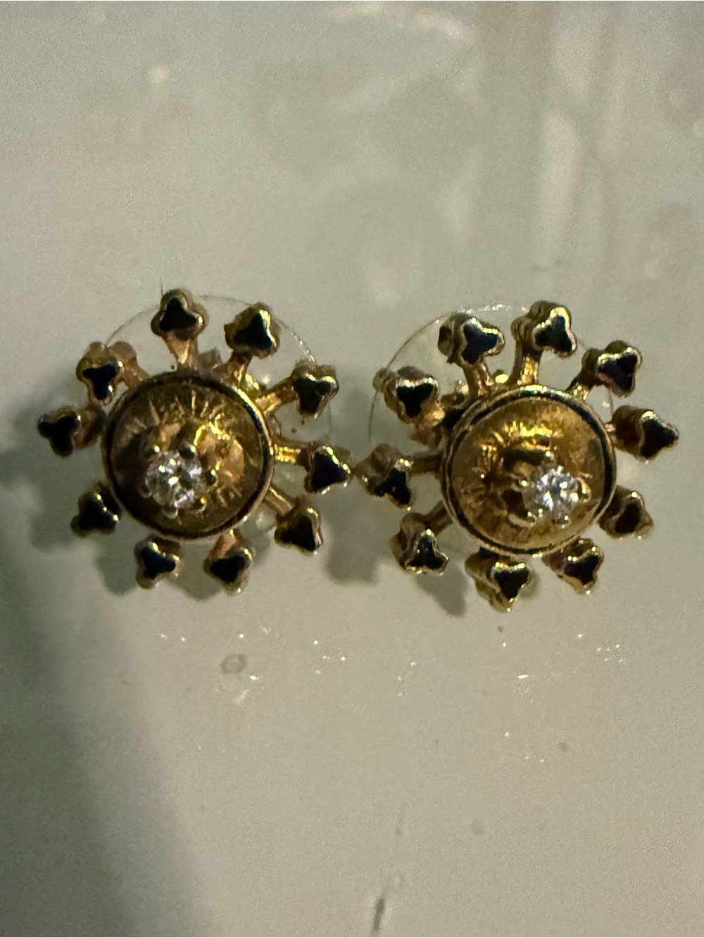 100% jeweler tested 14 K gold and diamond star mourning earrings